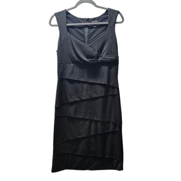 White House Black Market Size 12 Sheath Little Black Dress Layered Design Sleeve - Picture 8 of 10